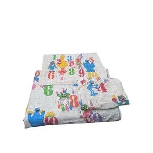 Vintage Sesame Street Numbers Twin Sheet Set JP Stevens Bert Ernie Cotton